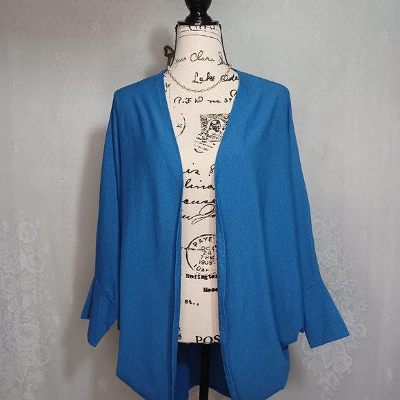 Wonderlush Blue Open Front Dolan Sleeve Knit Cardigan M/L - Picture 1 of 6
